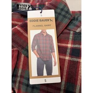 Eddie Bauer Flannel Shirt Red Plaid Mens Size Small Long Sleeve Cowboy Chic NEW